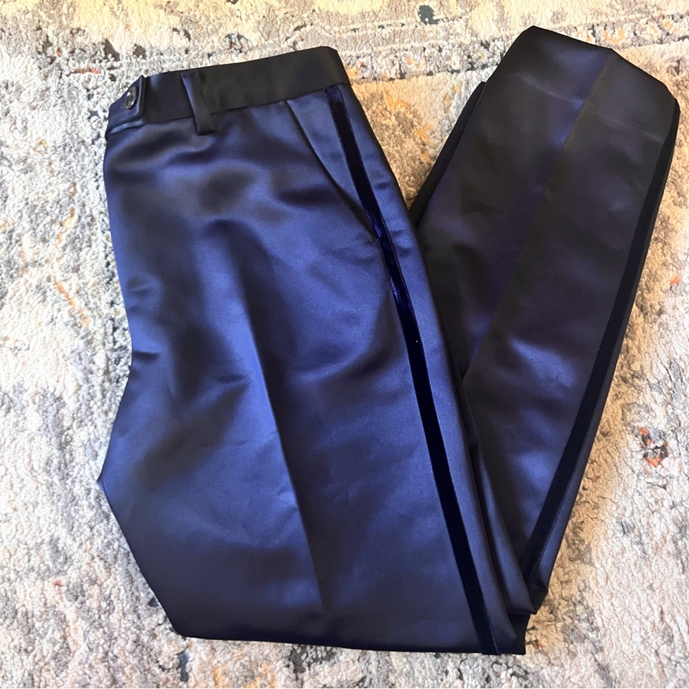 ANTHROPOLOGIE NICO Nicholson and Nicholson Satin Velvet Navy Trousers‎ Sz 40 NWT